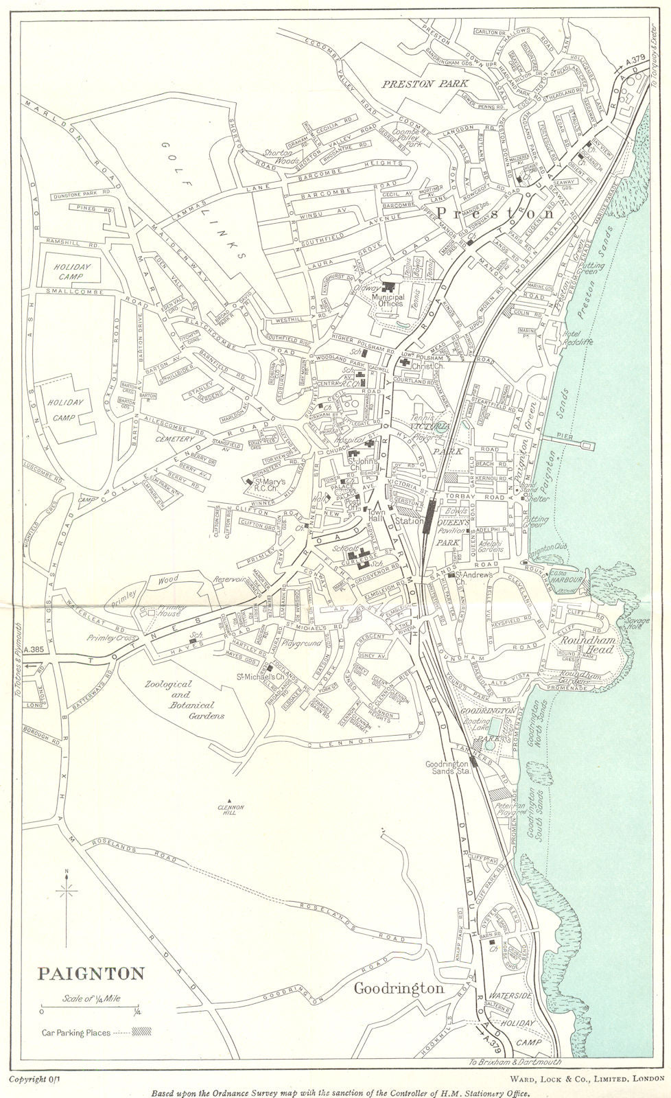 PAIGNTON vintage town/city plan. Devon. WARD LOCK 1952 old vintage map chart